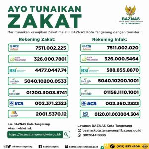 Baznas Berikan Kemudahan Membayar Zakat Fitrah di Kota Tangerang Melalui Transfer Bank