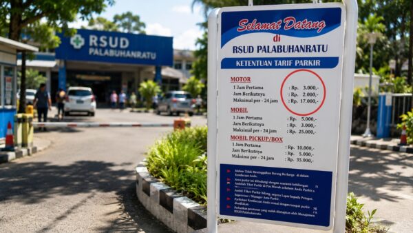 Area parkir RSUD Palabuhanratu yang dikeluhkan warga karena tarif mahal.