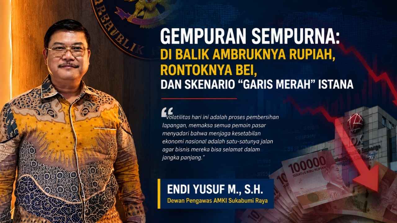Endi Yusuf M SH Dewan Pengawas AMKI Sukabumi Raya menyampaikan analisis mengenai pelemahan rupiah, IHSG, dan dinamika ekonomi nasional.